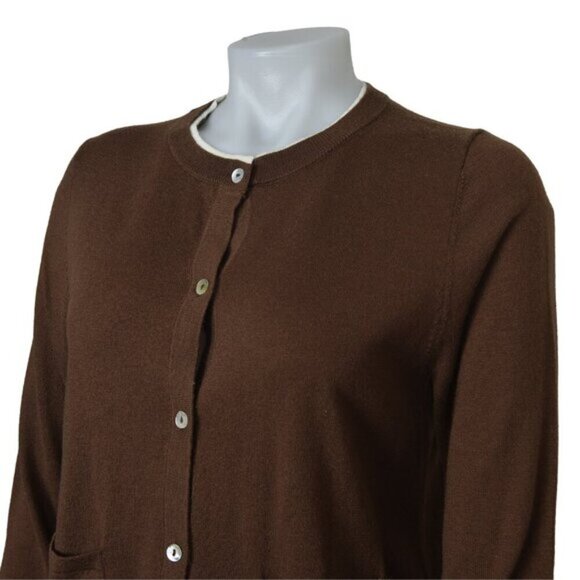 NWT Zara Contrast Trim Knit Cardigan Sweater Brown Long Sleeve Size Medium - Picture 7 of 12